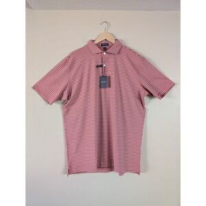Peter Millar Bridge Performance Jersey Golf Polo Pink Navy Stripe Mens XL NWT